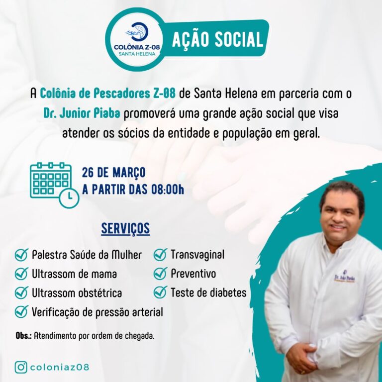 Leia mais sobre o artigo *Ação em Saúde integrada com Dr.Júnior Piaba e Colônia de Pescadores de Santa Helena que ocorrerá no domingo dia 26 trará benefícios a população*