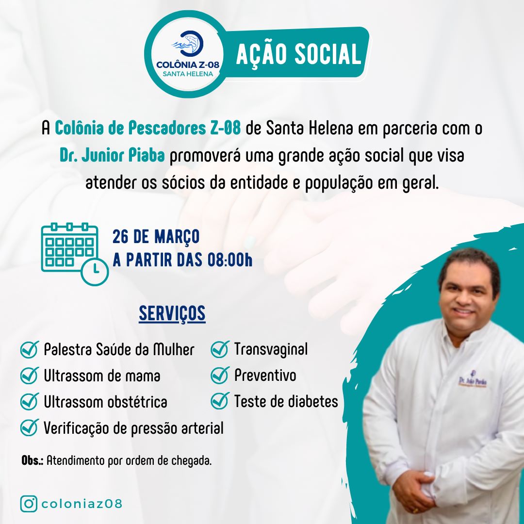 Leia mais sobre o artigo *Ação em Saúde integrada com Dr.Júnior Piaba e Colônia de Pescadores de Santa Helena que ocorrerá no domingo dia 26 trará benefícios a população*