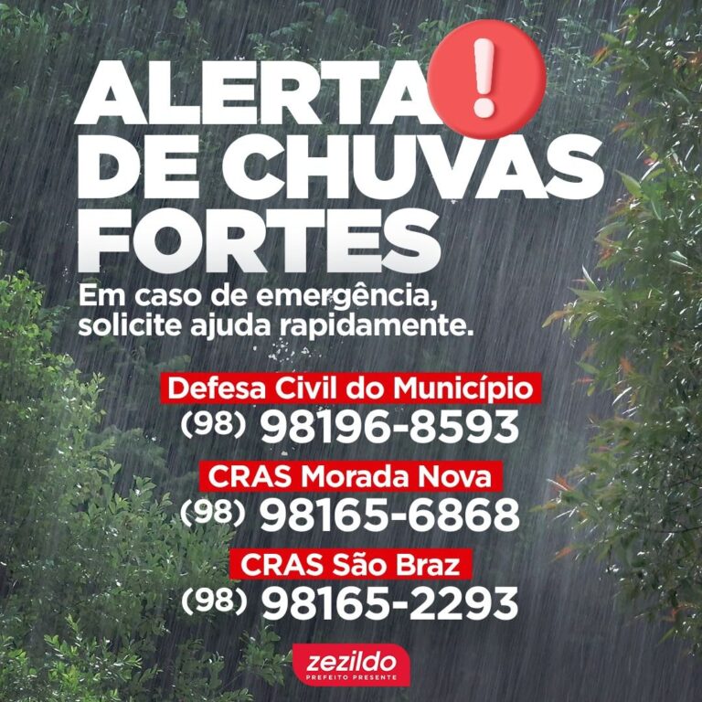 Leia mais sobre o artigo *Defesa Cívil de Santa Helena-MA indica ações para lidar com as fortes chuvas que castigam o município  e disponibiliza vários telefones para casos de emergência.*