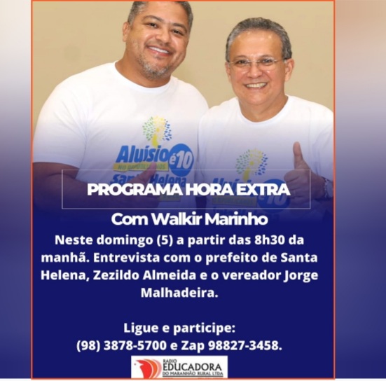 Leia mais sobre o artigo *Não perca! Neste domingo 05/02 às 8.30h a entrevista do Prefeito Zezildo Almeida e do Vereador Jorge Malhadeira na Rádio Educadora frequência AM-560*