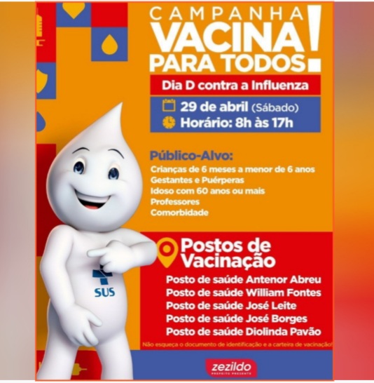 Leia mais sobre o artigo *Atenção, Helenenses!   Neste sábado (29), será o Dia D da Campanha de Vacinação contra a Influenza (gripe).   Não deixe de se vacinar, pois esta é mais uma importante medida para manter nossa cidade livre da doença.*👏     *Compartilhe com seus amigos e seus familiares que são do público-alvo deste primeiro momento da campanha.*    *#Zezildo* *#SantaHelena*