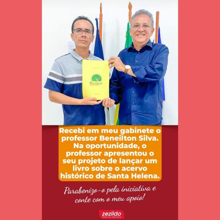 Leia mais sobre o artigo *Escritor e Professor Beneilton Silva, contará com o apoio de Zezildo Almeida para lançar o livro sobre o acervo histórico de Santa Helena-MA.*