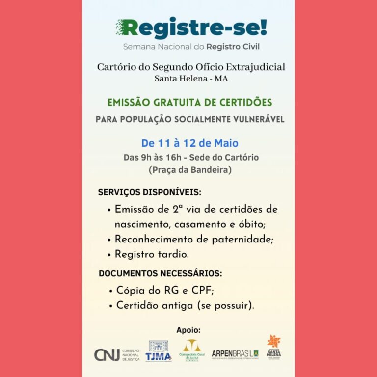 Leia mais sobre o artigo *ATENÇÃO!* *AVISO DE* *UTILIDADE PÚBLICA*  HOJE E AMANHÃ ESTARÃO EMITINDO GRATUITAMENTE CERTIDÕES PARA POPULAÇÃO SOCIALMENTE VULNERÁVEL.  DAS 9H ÀS 16H NA SEDE DO CARTÓRIO NA PRAÇA DA BANDEIRA.  NÃO PERCA ESSA OPORTUNIDADE.