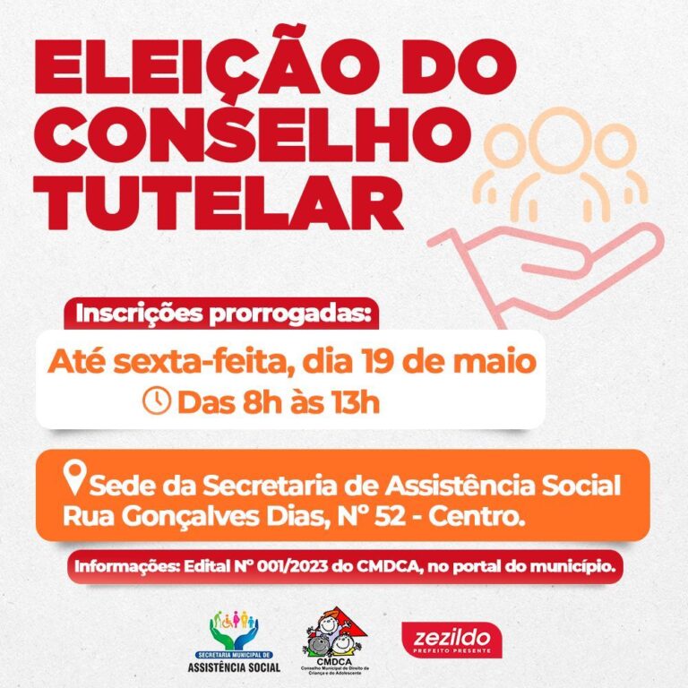 Leia mais sobre o artigo *AVISO*⚠️  *AS INSCRIÇÕES PARA ELEIÇÃO DO CONSELHO TUTELAR EM SANTA HELENA, FORAM PRORROGADAS ATÉ SEXTA-FEIRA DIA 19 DE MAIO DAS 8H ÀS 13H NA SEDE DA SECRETARIA DA ASSITÊNCIA SOCIAL NO CENTRO.*