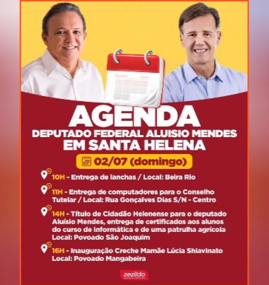 No momento, você está visualizando *Santa Helena recebe Deputado Federal Aluisio Mendes para participar da inauguração de várias obras e receber o título de Cidadão helenense*