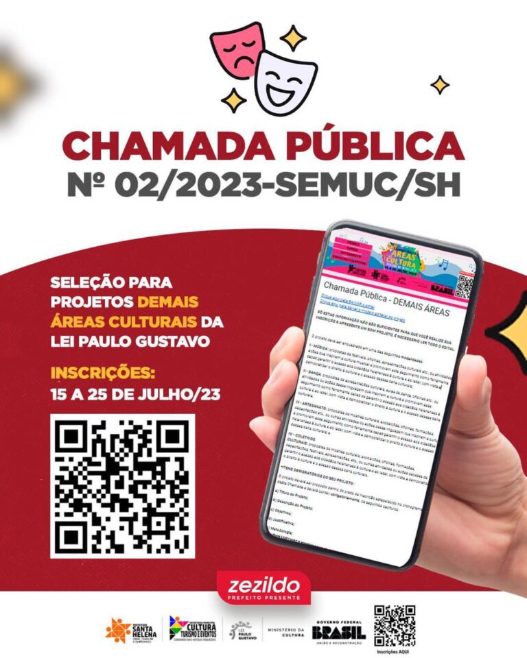 Leia mais sobre o artigo *Prefeitura de Santa Helena-MA, através da Secretaria da Cultura, publica segunda chamada para inscrições de Projetos Audiovisuais da Lei Paulo Gustavo que encontra-se aberta até dia 25 de Julho.*