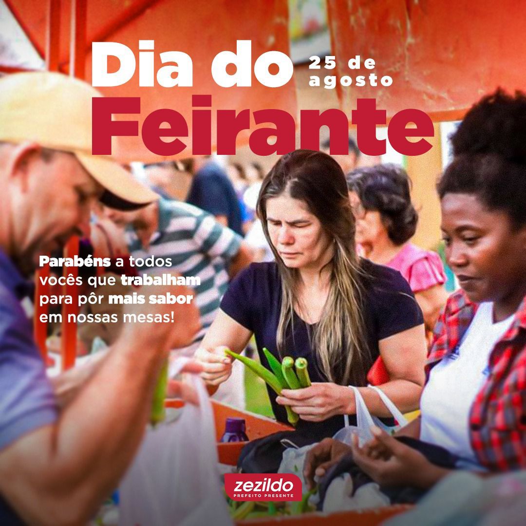No momento, você está visualizando *Hoje é dia do Feirante.*  *Prefeito Zezildo Almeida saúda e agradece a todos os feirantes que movimentam o comércio local e nos trazem sempre produtos fresquinhos e saborosos.* *Valorizar e incentivar sempre para fortalecer a parceria.*🍓🥭🍍🍇🍒🌽🥬🥕🥥🥑🫘🍈🍋🍅🧄🥔🌰