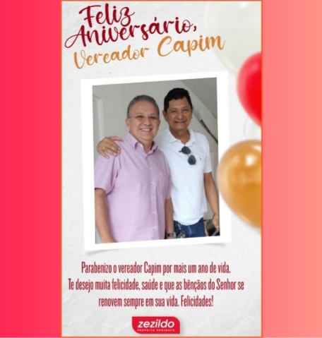 Leia mais sobre o artigo *Queremos parabenizar o Vereador Antonio Lourenço de Abreu “Capim” por mais um ano de vida. Que o tempo seja sempre o seu melhor parceiro trazendo serenidade e equilíbrio. Que Deus ilumine seus caminhos para que prossiga na trilha do bem, trabalhando cada vez mais em prol da sua terra e da sua gente. Muita saúde, amor, paz, fé esperança, alegrias e prosperidades.*