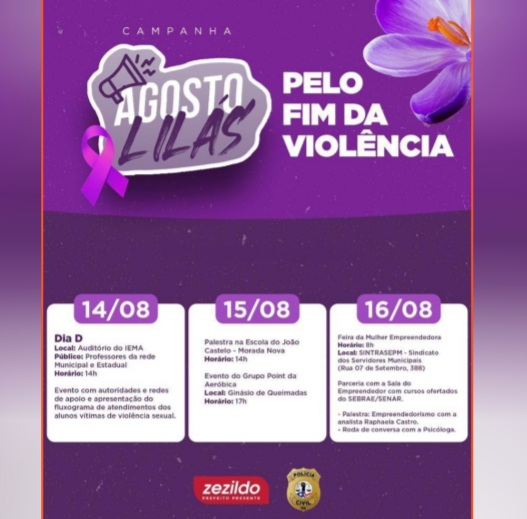 Leia mais sobre o artigo *A Delegacia de Santa Helena, em parceria com a Prefeitura, está realizando a “CAMPANHA AGOSTO LILÁS” Pelo Fim da Violência Doméstica e Familiar Contra a Mulher*💜