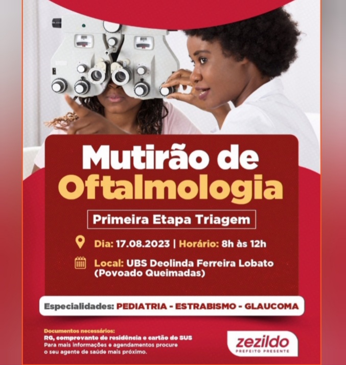 Leia mais sobre o artigo *Atenção Santa Helena! Dia 17/08 a partir das 8h iniciará o Mutirão de Oftalmologia. A primeira Etapa da Triagem será para oftalmologista pediatra, estrabismo e glaucoma na UBS Deolinda Ferreira Lobato (Povoado Queimadas)* *Realização: Prefeitura de Santa Helena, Prefeito Presente.*