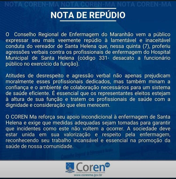 Leia mais sobre o artigo *Vereador Brás Amaral , integrante da base política do Pré-Candidato a Prefeito Josinaldo Moraes, protagoniza episódio desrespeitoso e patético com Enfermeiras no Hospital Municipal de Santa Helena-MA.*