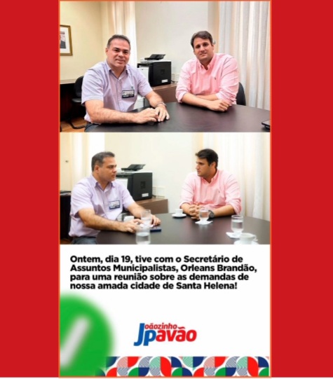 Leia mais sobre o artigo Vice-prefeito Joãozinho Pavão segue a meta de trazer mais melhorias para o município de Santa Helena.  Terça dia 19/09 reuniu-se com o Secretário de Assuntos Municipalistas, Orleans Brandão para tratar de mais demandas para a Cidade.