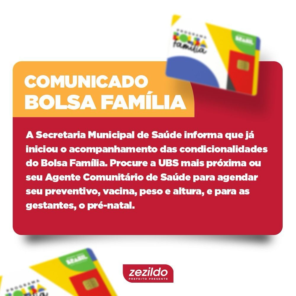 Leia mais sobre o artigo ⚠️ *ATENÇÃO!*  *Beneficiários do Bolsa Família! É muito importante atualizar as informações para continuar recebendo o benefício social, por isso procure a UBS mais próxima ou peça ajuda do seu Agente Comunitário de Saúde. Juntos, vamos trabalhando e cuidando de quem mais precisa em Santa Helena.*   #ZezildoAlmeida #SantaHelena #BolsaFamília