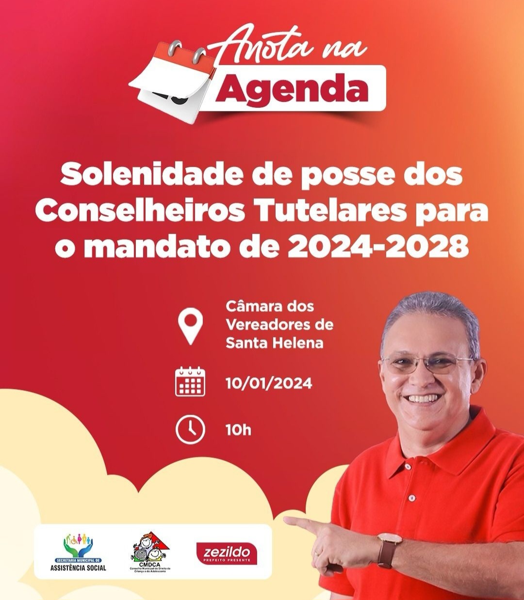 No momento, você está visualizando *Prefeito Zezildo Almeida convida a todos para participar da Solenidade de Posse dos Conselheiros Tutelares mandato de 2024/2028 na Câmara de Vereadores dia 10/01 as 10h.*