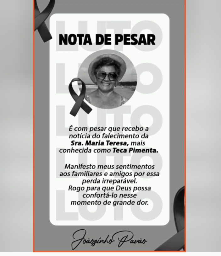 Leia mais sobre o artigo Faleceu hoje pela madrugada, em São Luís, a Senhora Maria Teresa conhecida por Teca Pimenta. Funcionária Municipal reconhecida por sua liderança e alegria, pretendia se candidatar, mas Deus achou melhor interromper seu projeto e levá-la para perto dele. Que seja feita a sua vontade, vá com Deus e aqui fica nossa saudade eterna. O corpo será velado em sua cidade de origem, Santa Helena. 🙏🏽