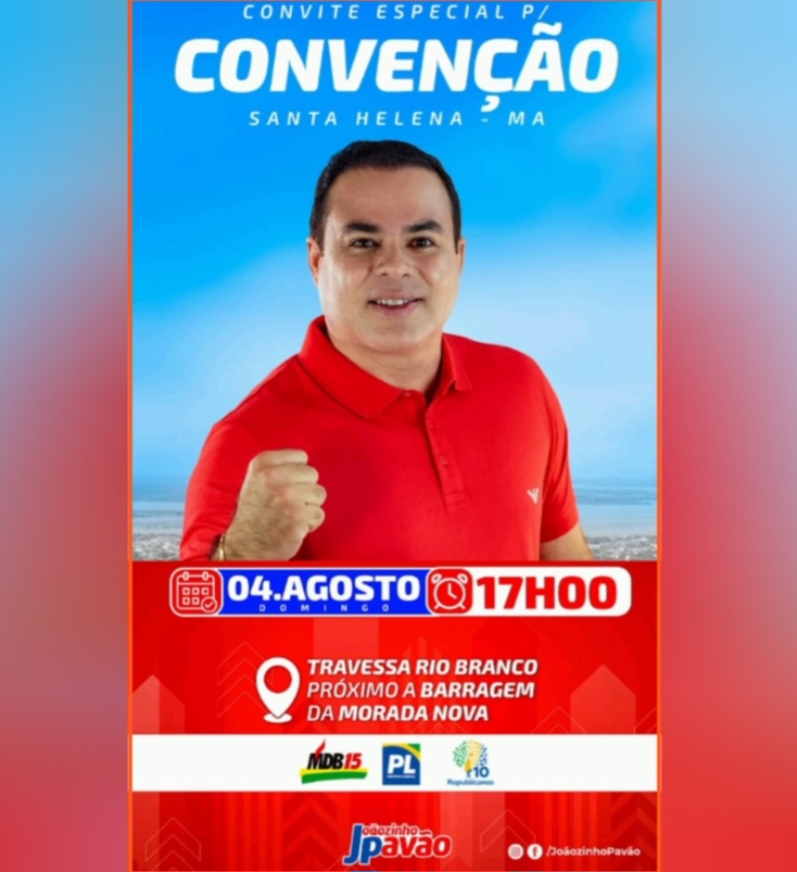Leia mais sobre o artigo *Santa Helena se prepara para a maior Convenção Partidária da história. Será lançada oficialmente no dia 04/08 à partir das 17h à Candidatura do Jovem, Advogado, Médico e atual Vice-prefeito Joãozinho Pavão e do Empresário Jurandi Mendonça a Prefeitura do Município.*