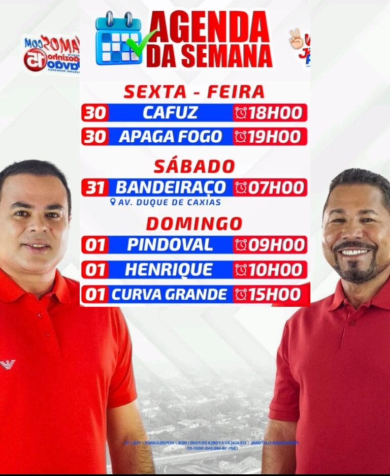 Leia mais sobre o artigo *Segue a agenda da Coligação A Força do Povo 15 para amanhã Domingo*  _09h – Pindoval_ _10h – Henrique_ _15h – Curva Grande_  *Contamos com a presença de todos.*