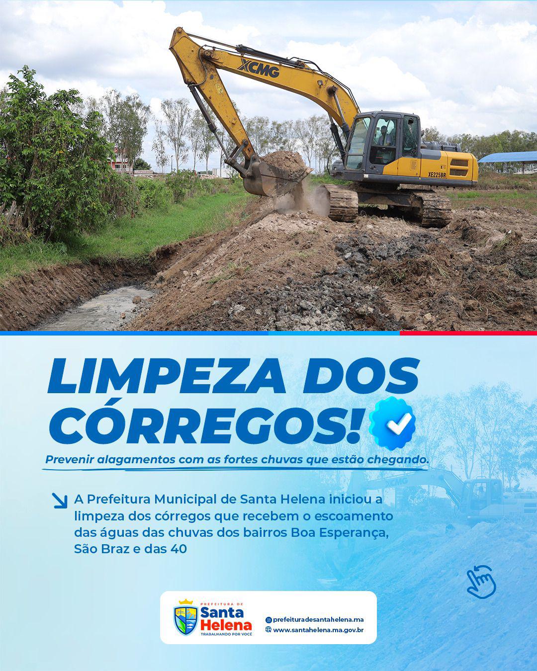 Leia mais sobre o artigo *Com a chegada das chuvas, Prefeitura de Santa Helena-MA, através da Secretaria de Infraestrutura, realiza limpeza dos corregos para garantir escoamento mais rápido das águas pluviais.*