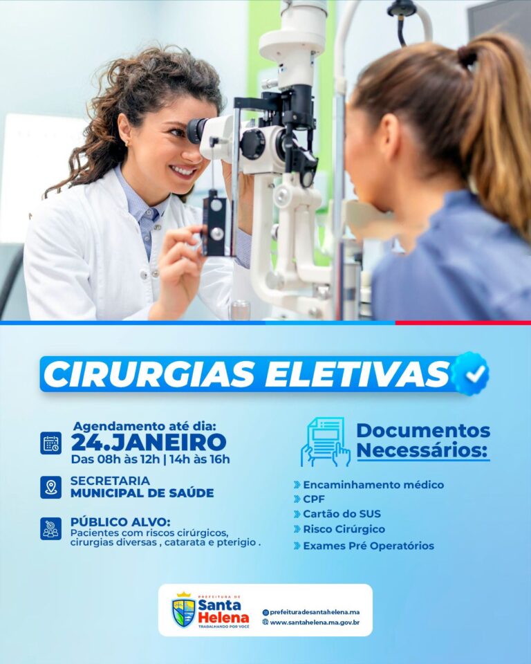 Leia mais sobre o artigo *Prefeitura de Santa Helena avisa que vai até dia 24 de janeiro, na Secretaria de Saúde, o agendamento para Cirurgias Oculares. Mais detalhes sobre documentação necessária na matéria.*