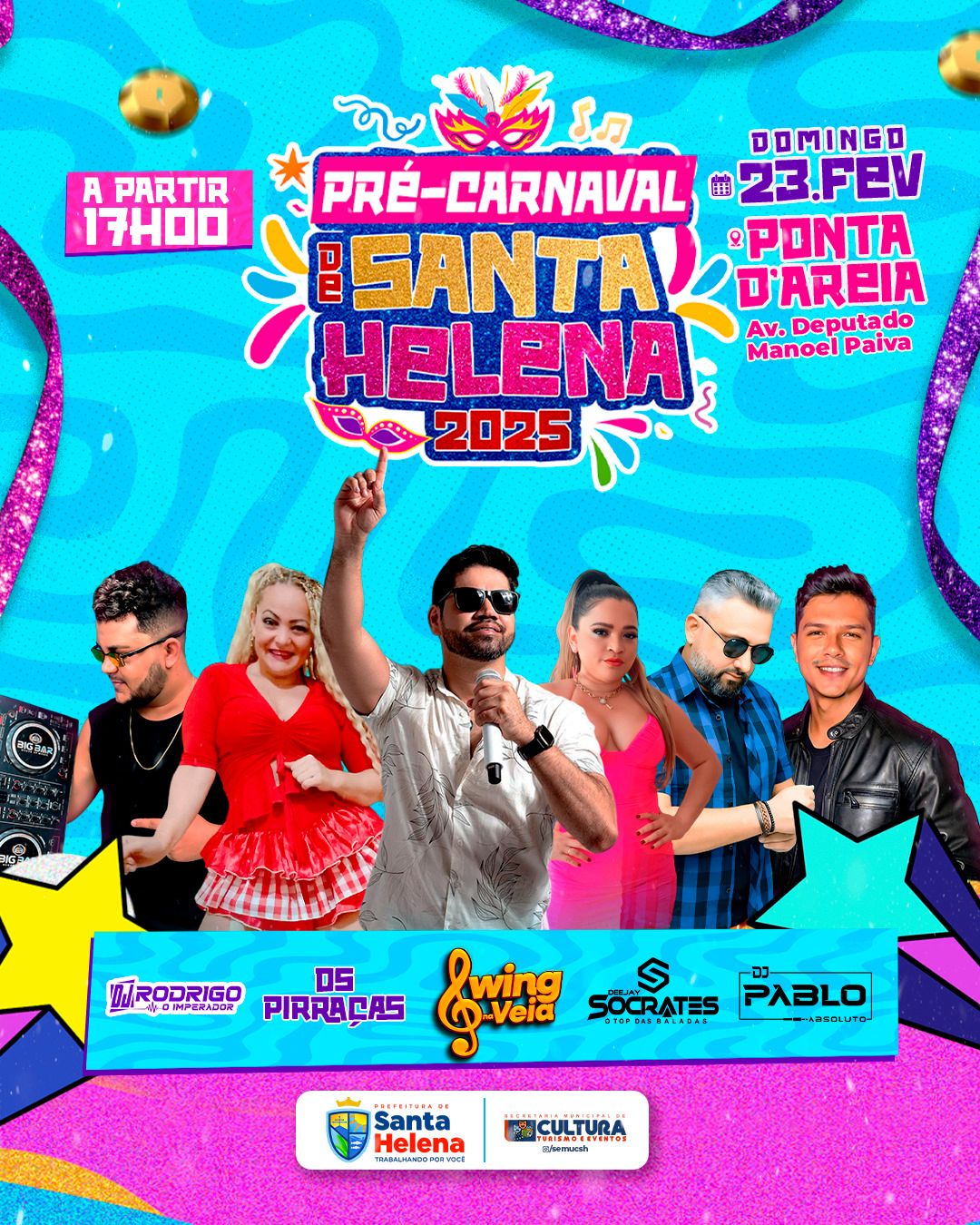 Leia mais sobre o artigo *A Folia no domingo já está garantida. Venha participar com a família no Bairro Ponta D’Areia a partir das 17h, são várias atrações a sua espera. Carnaval de Santa Helena 2025, alegria que contagia.*