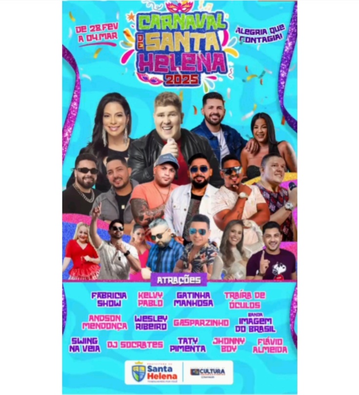 Leia mais sobre o artigo *Santa Helena-MA:  melhor e maior Carnaval da Baixada, de 28/02 a 04/03, tem presença confirmada de 13 Super Atrações para a Folia de Momo. Esta esperando o que pra preparar a fantasia?*💃🏽🔥🎭
