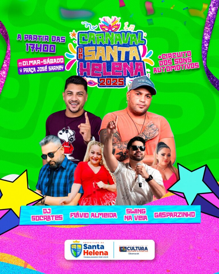 Leia mais sobre o artigo *É hoje! Sábado! Folia a partir das 17h na Praça José Sarney. Grandes atrações e círculo dos sons automotivos, você não pode perder. Venha com a família. #SantaHelenaOmelhorEmaiorCarnavalDaBaixada.*