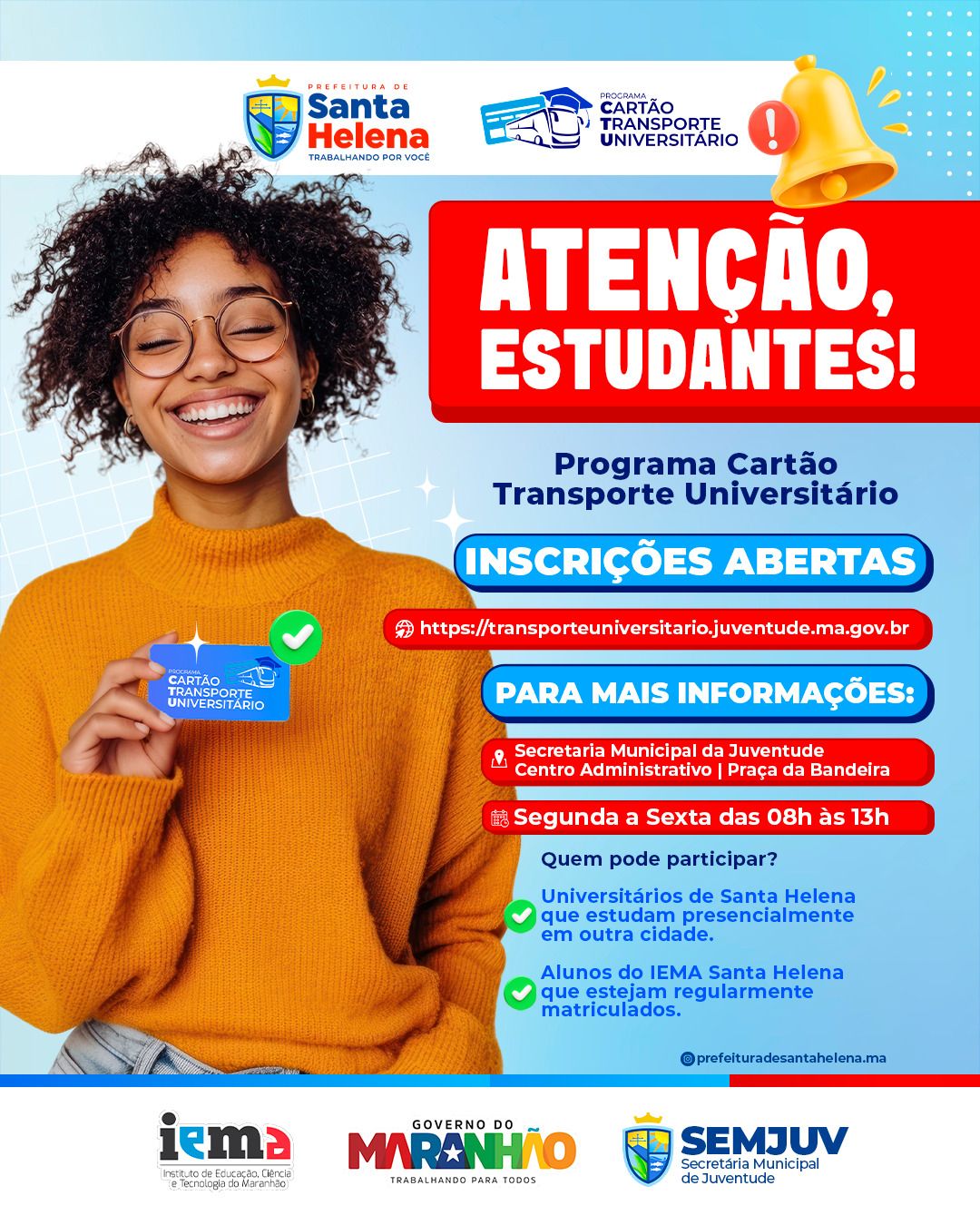 Leia mais sobre o artigo *ATENÇÃO Universitários helenenses. O Cartão Transporte Universitário está com inscrições abertas, mais informações na Secretaria Municipal da Juventude.*