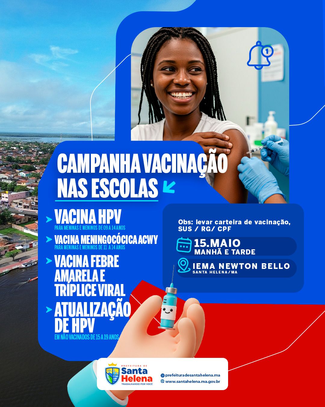 Leia mais sobre o artigo *Prefeitura de Santa Helena, através da Secretaria de Saúde,  continua Campanha de Vacinação nas Escolas, dessa vez é no IEMA NEWTON BELO, dia 15, manhã e tarde, não deixe de participar, mantenha a Saúde em Dia!*