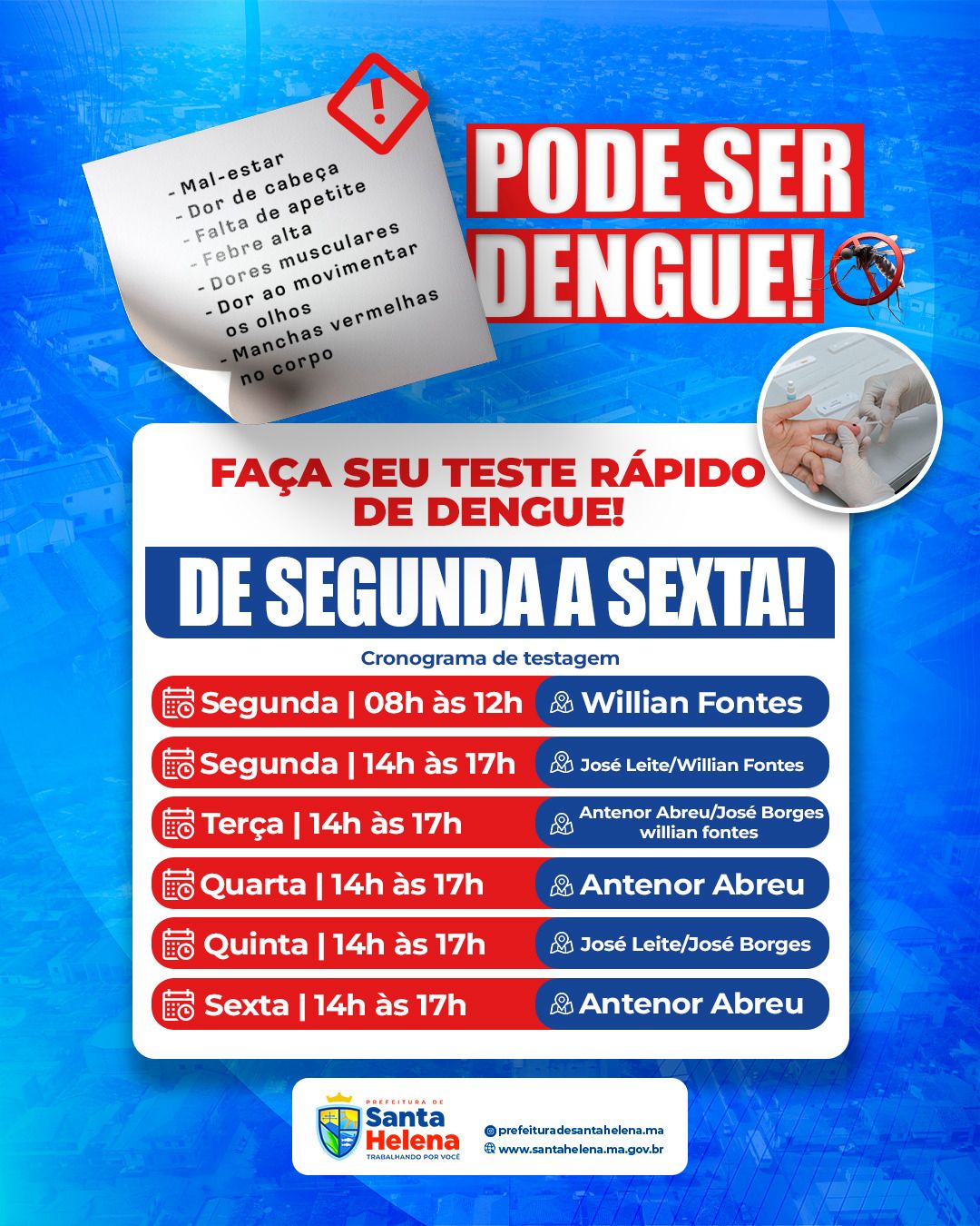 No momento, você está visualizando *Prefeitura de Santa Helena-MA inicia uso de teste rápido para detectar dengue. Começa segunda-feira, o cronograma de testagem com horários e locais você pode acompanhar no banner.*