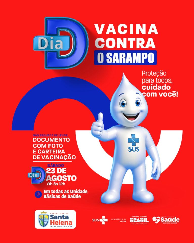 Leia mais sobre o artigo *Dia 23 sábado, inicia mais uma Campanha de Vacinação contra o Sarampo nas Unidades de Saúde em Santa Helena. Todas as pessoas de 06 meses a 59 anos estão convocados a comparecer. Leve a carteirinha.*