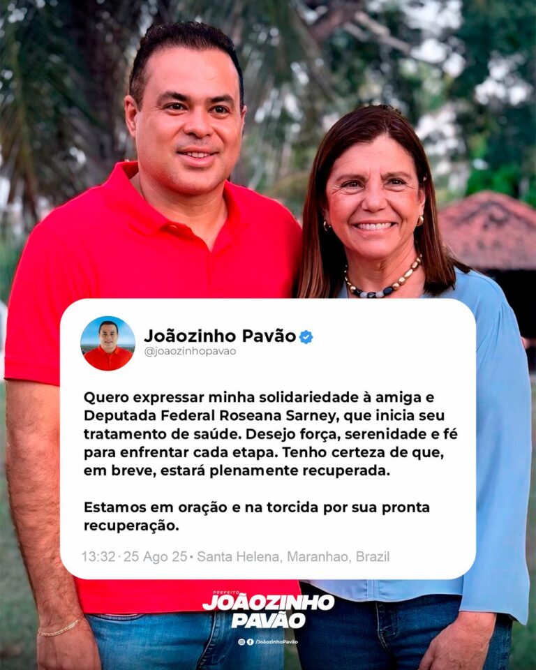Leia mais sobre o artigo *Prefeito Joãozinho Pavão emite nota de apoio a sua amiga e Deputada Federal Roseana Sarney que inicia tratamento de saúde.*