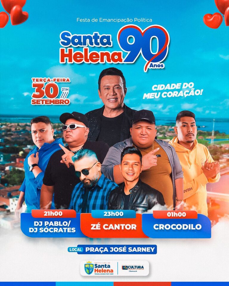 Leia mais sobre o artigo *A contagem regressiva começou:* *Prefeitura divulga Programação do Aniversário de Emancipação Política dos 90 anos da Cidade de Santa Helena-MA*