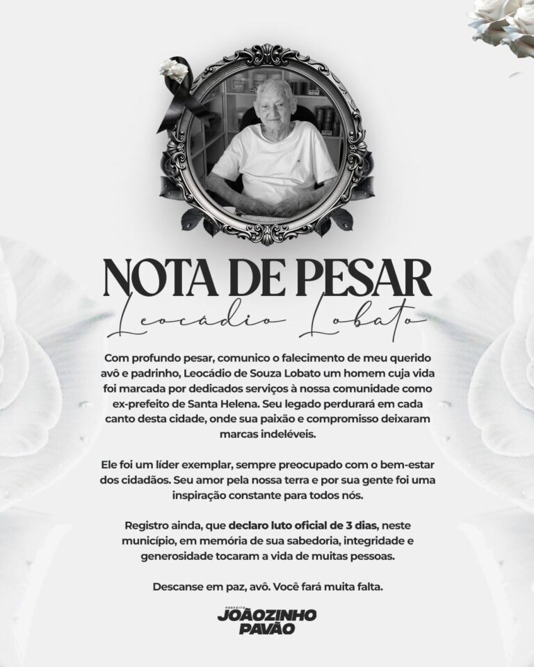 Leia mais sobre o artigo *Morre ex-prefeito de Santa Helena Leocádio de Souza Lobato,*