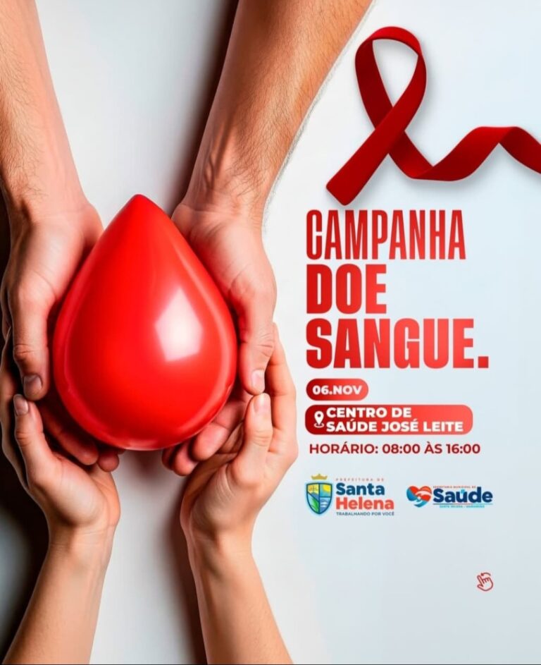 Leia mais sobre o artigo 🩸 *DOE SANGUE, DOE VIDA!* ❤️ *A Prefeitura de Santa Helena-MA, em parceria com o Hemocentro de Pinheiro, realiza nesta quinta-feira, 6 de novembro, a Campanha de Doação de Sangue!*