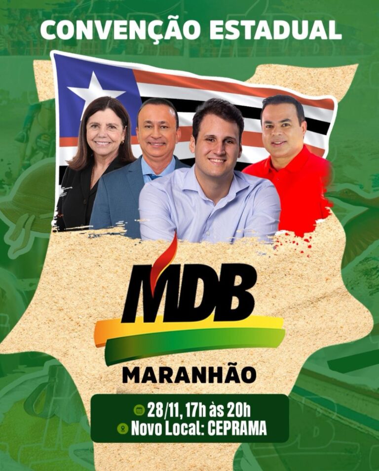 Leia mais sobre o artigo *O MDB remarcou sua convenção no Maranhão para 28 de novembro, no Ceprama, mas o principal movimento é a troca no comando do partido. Marcus Brandão deixa a presidência e Orleans Brandão assume, com aval da direção nacional.*