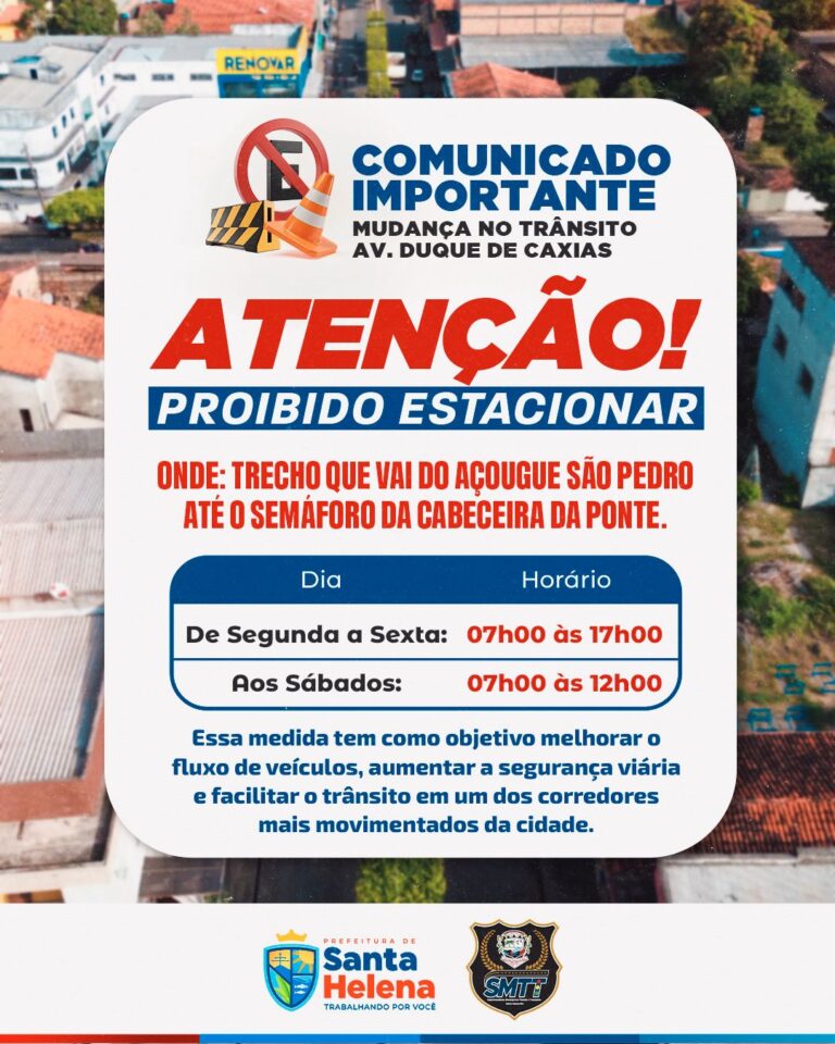 Leia mais sobre o artigo *Com o avanço da pavimentação asfáltica e da modernização da sinalização em Santa Helena, o fluxo de veículos aumentou, tornando necessárias novas ações de organização do trânsito.*  *A SMTT informa a implantação de nova sinalização na Avenida Duque de Caxias, um dos corredores mais movimentados da cidade, reforçando a segurança e a orientação para motoristas e pedestres.*