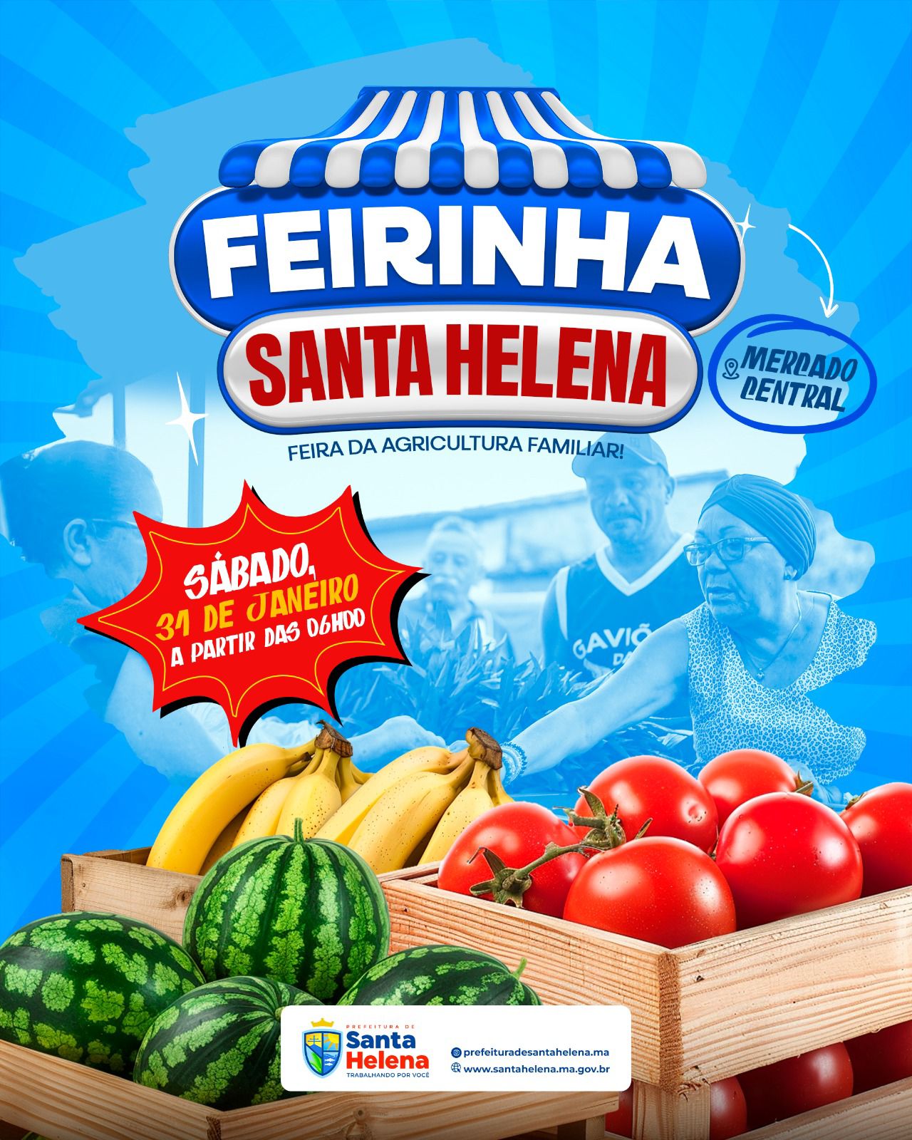 Leia mais sobre o artigo *Sábado é dia de feira!* 🤩🛒  *Neste sábado, 31 de janeiro, a Feirinha Santa Helena acontece a partir das 6h ⏰, no Mercado Central* 📍.