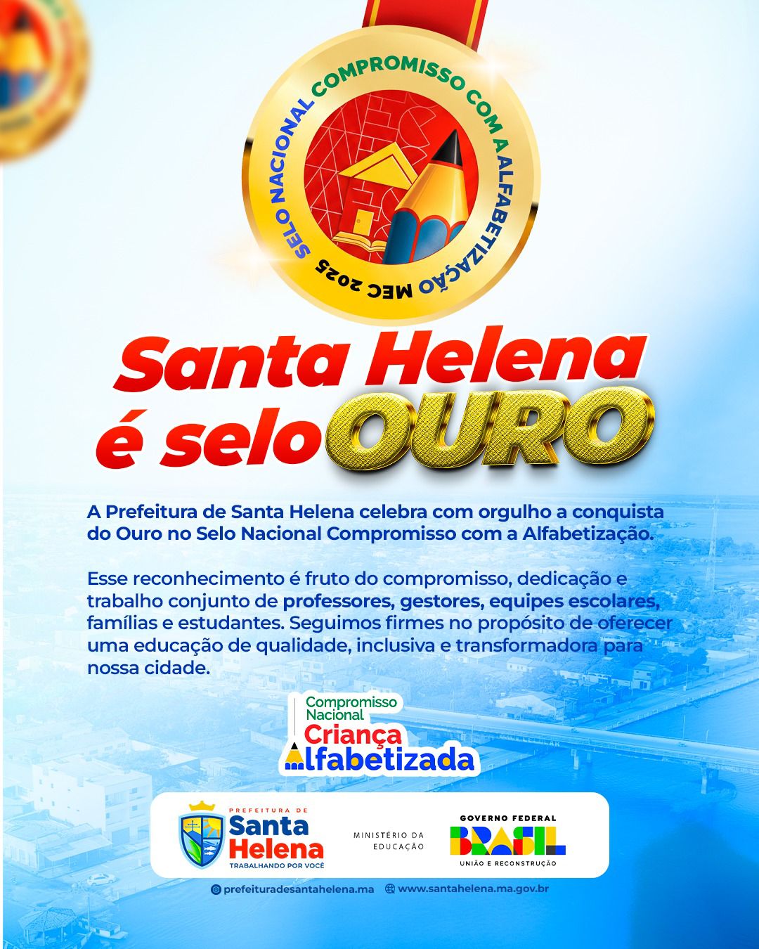 No momento, você está visualizando *SANTA HELENA É OURO NA ALFABETIZAÇÃO NACIONAL!* 🥇📚✨  *O Selo Ouro no Compromisso Nacional Criança Alfabetizada consolida Santa Helena como referência em educação básica e reforça o compromisso da gestão municipal com o desenvolvimento das novas gerações.*