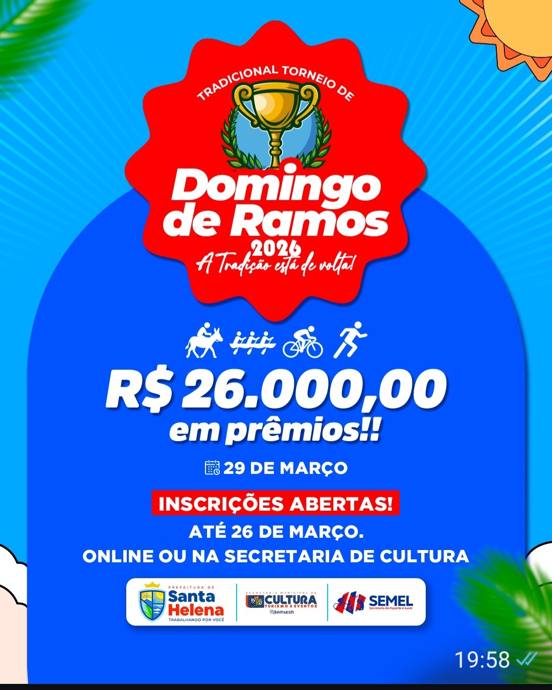 Leia mais sobre o artigo *Programação Cultural e Esportiva de Santa Helena no Domingo de Ramos*  *A Prefeitura de Santa Helena promove uma programação especial com atividades culturais e esportivas, valorizando tradições, incentivando o esporte e reunindo a comunidade*