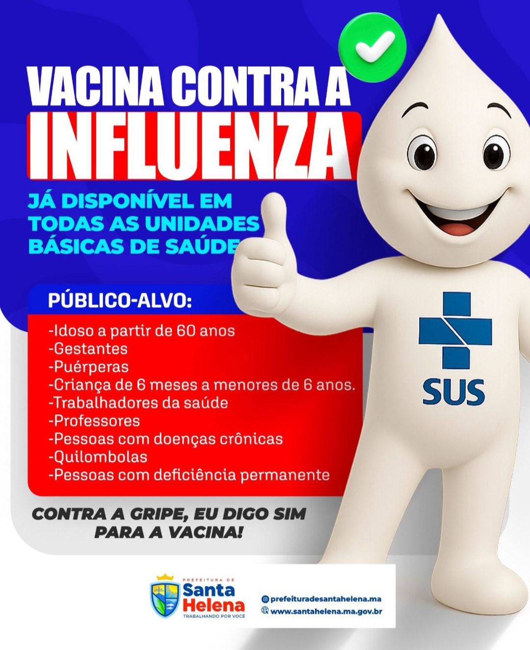 Leia mais sobre o artigo 💉 *Vacina contra a Influenza já disponível nas UBS de Santa Helena.* *Proteja-se! Procure a unidade mais próxima com seus documentos e cartão de vacina.*