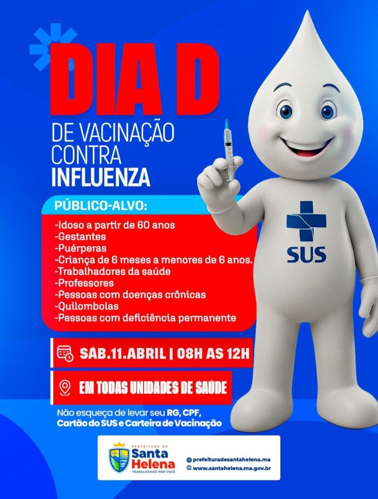 Leia mais sobre o artigo 💉🚨 *SANTA HELENA: DIA D CONTRA A GRIPE!*  *Neste sábado (11), tem vacinação contra a Influenza em todas as Unidades de Saúde!* ✅  🎯 *Procure seu posto, leve documento e cartão de vacina.* 🛡️ *Vacine-se e proteja quem você ama!*