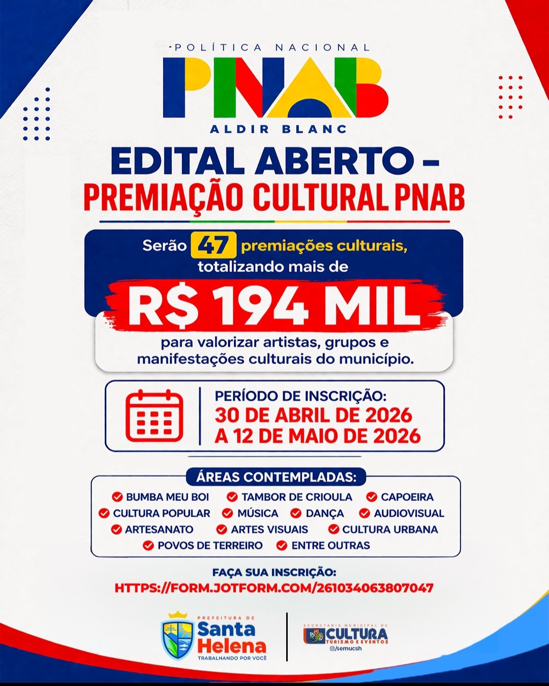 No momento, você está visualizando 🎭 *Inscrições abertas para a PNAB!*  *Em caso de dúvidas ou dificuldades no processo de inscrição, procure a Secretaria Municipal de Cultura, das 8h às 13h, onde a equipe está disponível para orientar e auxiliar os interessados em todas as etapas.*
