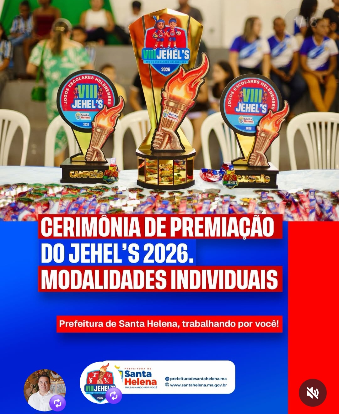 Leia mais sobre o artigo 🏆✨ *O Ginásio do IEMA ficou pequeno para tanta emoção e orgulho da juventude helenense!*  *Joãozinho Pavão celebra os campeões dos JEHEL’S em uma cerimônia que lotou o Ginásio do IEMA e reuniu atletas, famílias e torcidas em uma grande festa de valorização do esporte e dos talentos de Santa Helena.* 💙🏅🎉