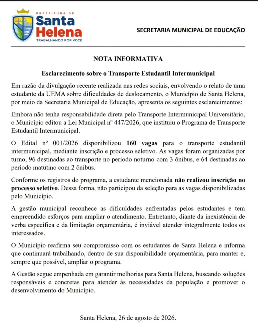 Leia mais sobre o artigo *Joãozinho Pavão vai além da obrigação e garante transporte para universitários de Santa Helena*